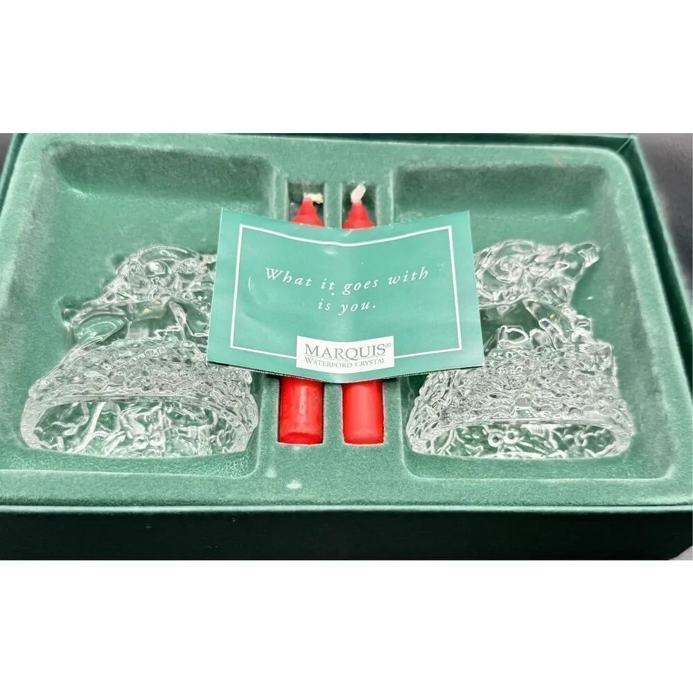 Waterford Marquis Crystal Reindeer Candle Holders - Set of 2 Vintage New